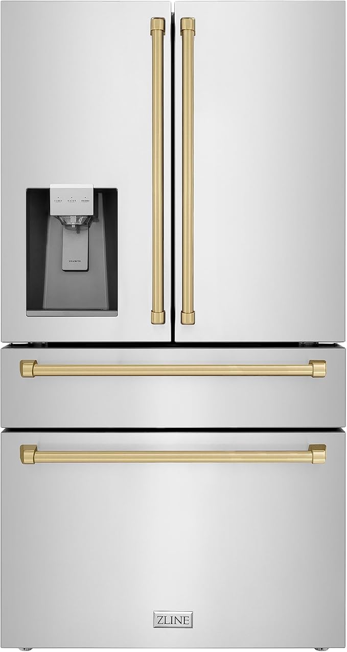 ZLINE Autograph 36 in. Counter-Depth Refrigerator with Bronze Traditional Handles (RFMZ-W-36-CB)