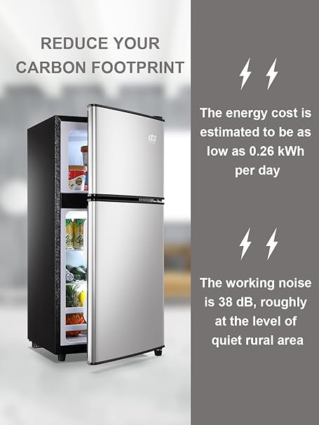 3.5 Cu.Ft Mini Fridge,Small Refrigerator 7 Level Adjustable Thermostat Removable Shelves with Stainless Steel 2 door for Office Dorm Apartment Silver, (KB02 FLS-80-SILVER-4)