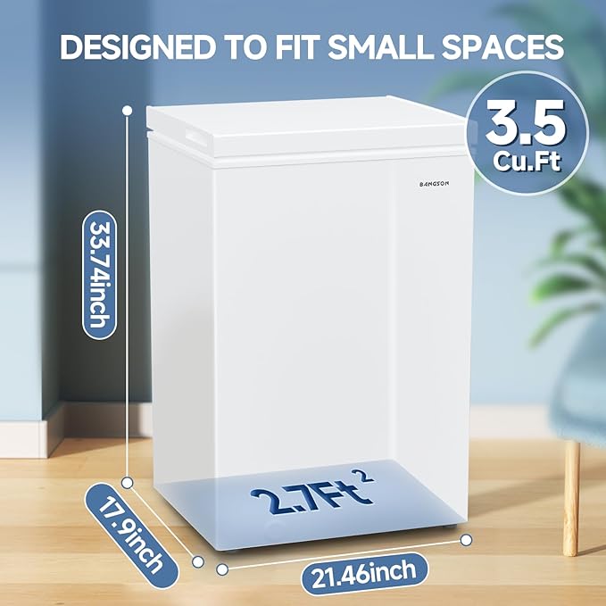 BANGSON Chest Freezer,3.5 Cu.Ft Freezer With Removable Basket,Adjustable Temperature Deep Freezer for Home/Dorms/Apartment/Office