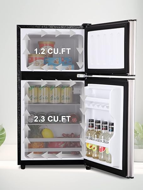 3.5 Cu.Ft Mini Fridge,Small Refrigerator 7 Level Adjustable Thermostat Removable Shelves with Stainless Steel 2 door for Office Dorm Apartment Silver, (KB02 FLS-80-SILVER-4)