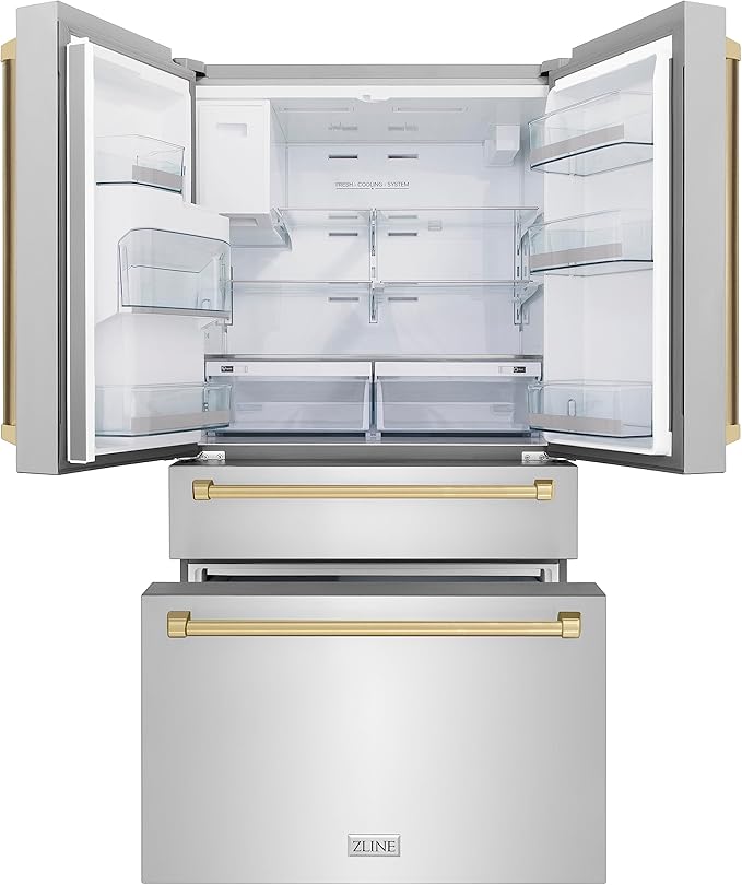 ZLINE Autograph 36 in. Counter-Depth Refrigerator with Bronze Traditional Handles (RFMZ-W-36-CB)