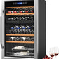 ROVSUN Dual Zone Beverage Cooler Refrigerator, 33 Bottle Chiller with Glass Door & Digital Temperature Control, Freestanding for Wine, Champagne, Beer