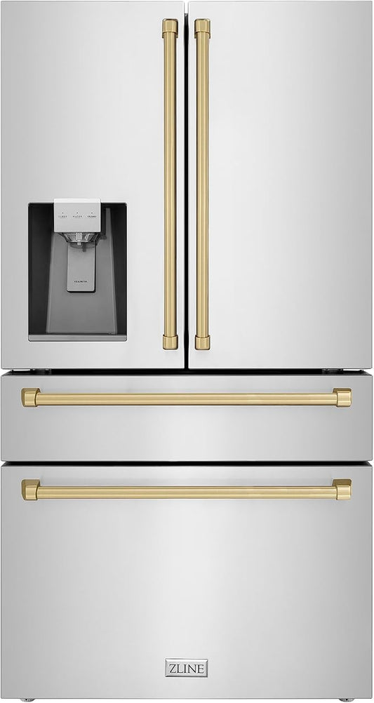 ZLINE Autograph 36 in. Counter-Depth Refrigerator with Bronze Traditional Handles (RFMZ-W-36-CB)