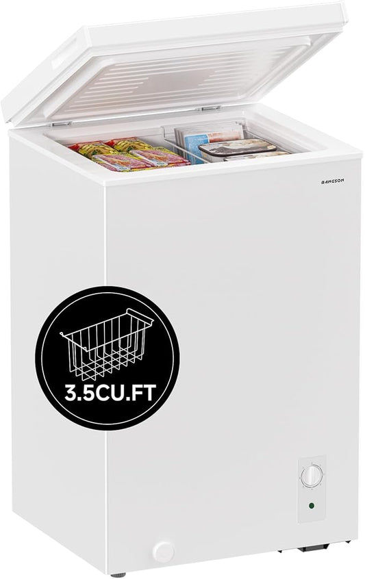 BANGSON Chest Freezer,3.5 Cu.Ft Freezer With Removable Basket,Adjustable Temperature Deep Freezer for Home/Dorms/Apartment/Office