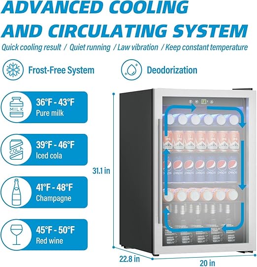 Beverage Refrigerator, 4.5 Cubic Feet/145 Can Fridge for Soda Beer or Wine with Adjustable Shelve & LED Display, Drink Refrigerator for Home/Bar/Office(Silver)