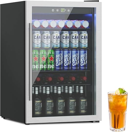 Beverage Refrigerator, 4.5 Cubic Feet/145 Can Fridge for Soda Beer or Wine with Adjustable Shelve & LED Display, Drink Refrigerator for Home/Bar/Office(Silver)